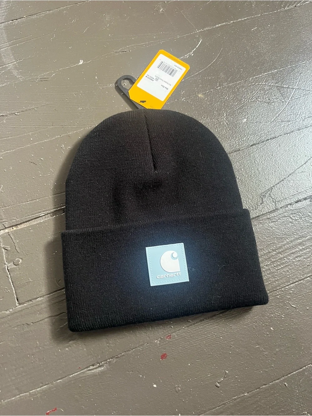 Carhartt Black Beanie with Light Blue Logo Patch